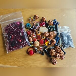 Mixed Assorted Craft Beads - Red, Brown, Gold, Black